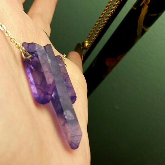 14K Gold Purplish-Blue Triple Quartz Necklace - Picture 6 of 8